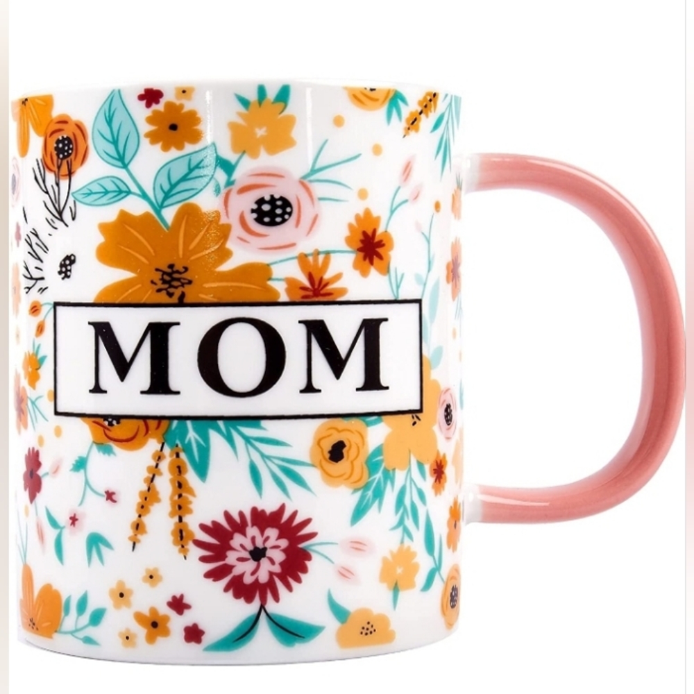 Oyiyo Gift For Mom White Pink Floral Multicolored I Love You Mom Mug NIB